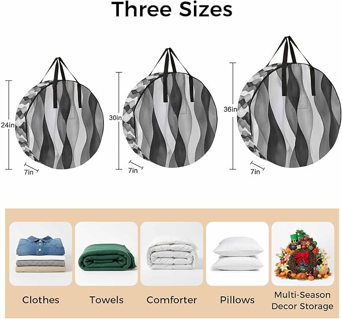 Gray Ripple Round Storage Bag 24 Inch, Abstract Gradient Watercolor Modern Clothes Storage Container with Handles Heavy Duty Organizer for Comforter, Bedding & Holiday Wreaths