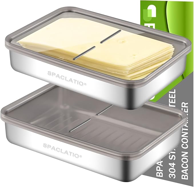 Cheese Container for Refrigerator, 1 Pack 304 Stainless Steel Airtight Deli Meat Storage Containers with Lids for Fridge, Dishwasher Safe Food Storage Containers Fridge Organizers and Storage(42 OZ)