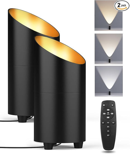 Abovizo 2 Pack Uplighting Indoor, LED Floor Can Lights with Remote and Timer, 3 Color Temps Dimmable Spotlight for Corner Sofa Plant Home Accent Lighting, 5.9 FT Plug Cord & Foot Switch, Black