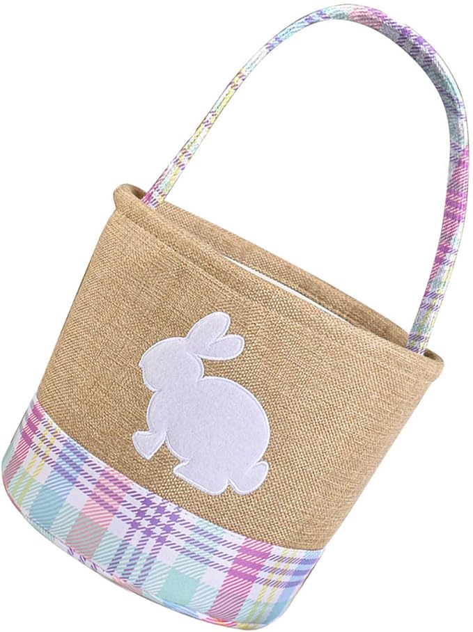 Easters Woven Fabric Storage Basket with Rabbits Accent for Eggs Hunts Holiday Decorations and Spring Parties