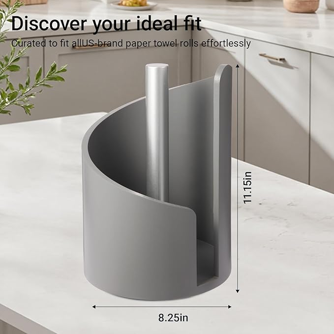 Paper Towel Holder Countertop with Wood Round Base and Iron Holder,Holds Mega Roll,Holder Stand for Kitchen Roll Organize,Wooden Paper Towel Holder for Kitchen Dining Table Home Decor