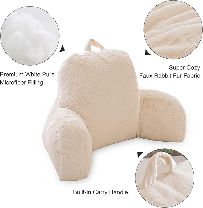 Aimuan Reading Pillow Bed Rest Wedge Large Adult Backrest Pillow with Arms Sitting in Bed Cushion Incline Rest Sleeping Pillow for Watching TV/Gaming/Relaxing, Ivory Large
