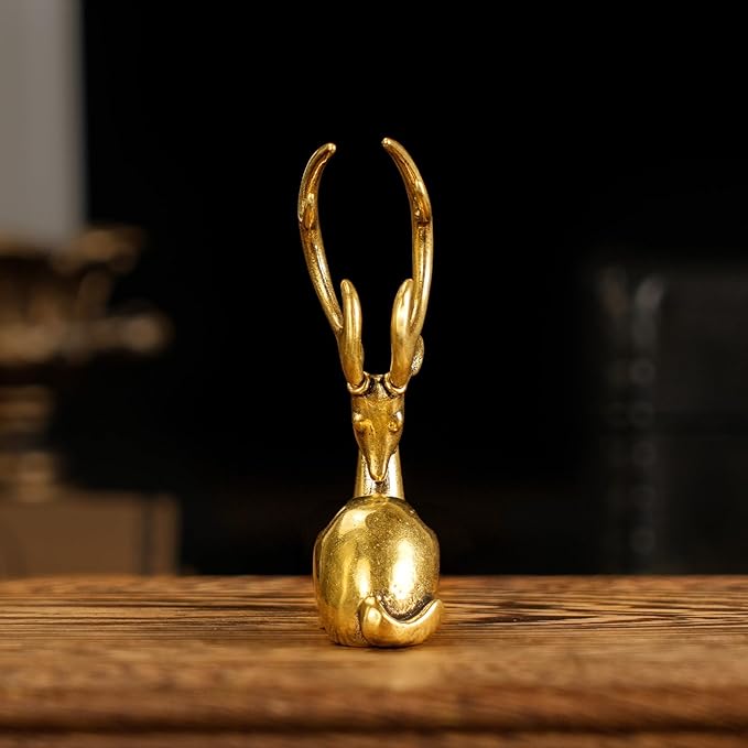 CHOVY Retro Handcrafted Nostalgic Deer Statue - 100% Solid Brass Body & Genuine White Copper Horns | Elegant Tabletop Decor, Vintage Desk Ornament, Unique Gift for Nature Lovers