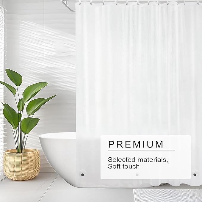 TIKABC Shower Curtain Liner, 4G PEVA Shower Liner, Plastic Peva Waterproof Shower Curtains, 72x72 inch with Grommet Holes 3 Magnetic Weights