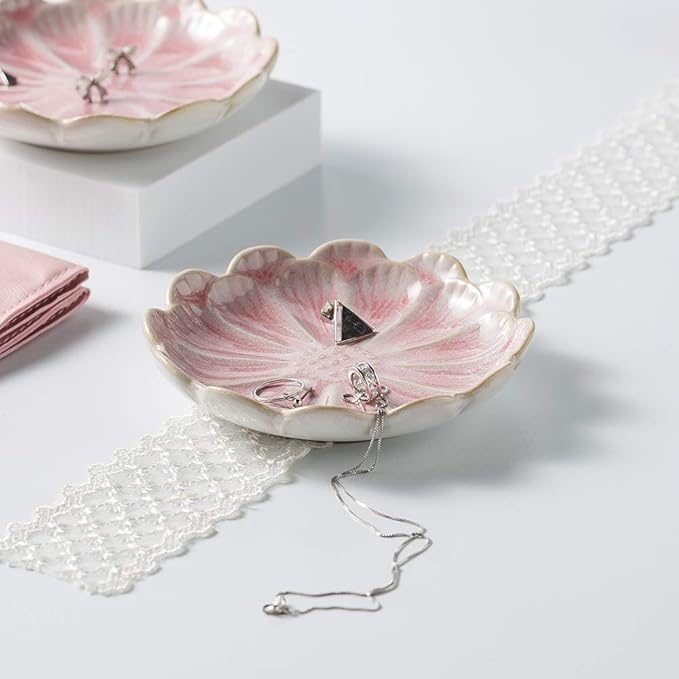 Mecaikru jewelry dish, flower shape ring dish, pink earring tray, cute jewelry holder, key bowl, flower pink