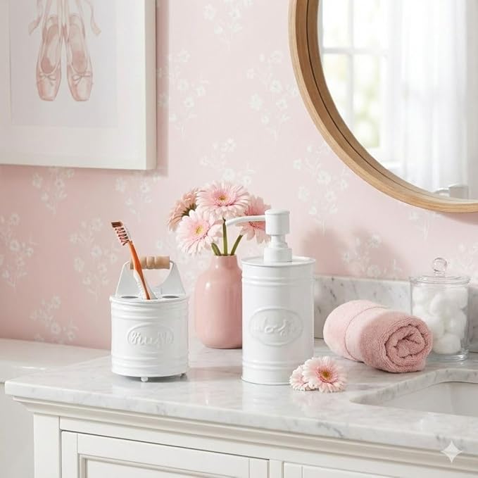Autumn Alley Farmhouse Toothbrush Holders for Bathrooms - Rustic White Tooth Brush Holder - Farmhouse Bathroom Accessories Country Decor, Toothpaste & Electric Kids Toothbrush Compartment, White