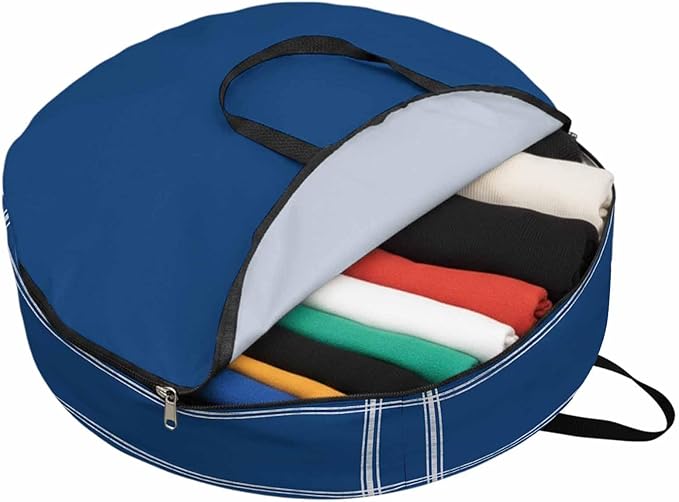 Solid Color Round Storage Bag 36 Inch, Navy Blue Clothes Storage Container with Handles Heavy Duty Organizer for Comforter, Bedding & Holiday Wreaths