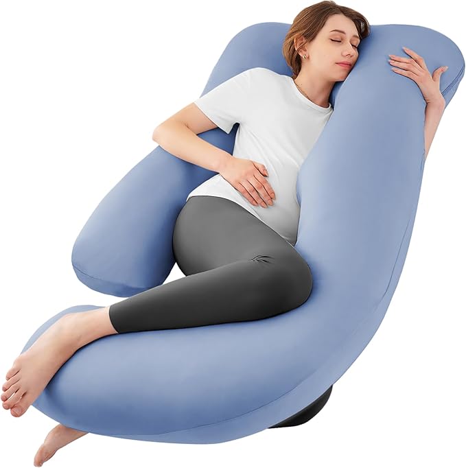 Sasttie Pregnancy Pillows for Sleeping, U Shaped Cooling Full Body Pillow with Removable Cover, Pregnant Women Must Haves, Maternity Essential, Blue