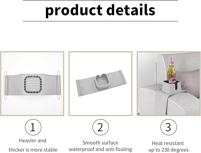 vodvob Couch Cup Holder,Anti-Spill Sofa Cup Holder Silicone Coaster,Suitable for Sofa Recliner Armchairs,Gray