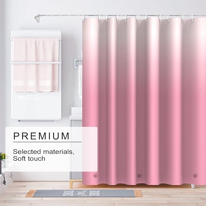 TIKABC Gradient Pink Shower Curtain Liner, 4G PEVA Shower Liner, Plastic Waterproof Shower Curtains, 72x72 inch with Grommet Holes 3 Magnetic Weights