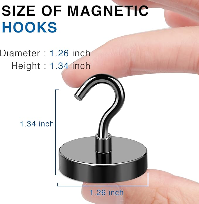 LOVIMAG Magnetic Hooks, 130LBS Strong Magnets Hooks Heavy Duty for Cruise Cabins, Black Magnet with Hooks for Refrigerator, Magnetic Hook for Ceiling Hanging, Grill, Metal Door, etc - 6 Pack