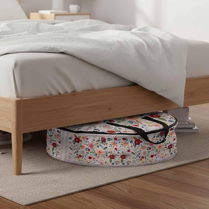 Storage Bag Pink Floral Round Storage Totes Bins Closet Organizers with Zippers & Handle Farmhouse Vintage Flower Clothes Storage Container for Bedroom Dorm Space Saving Packing Supplies Moving Bags