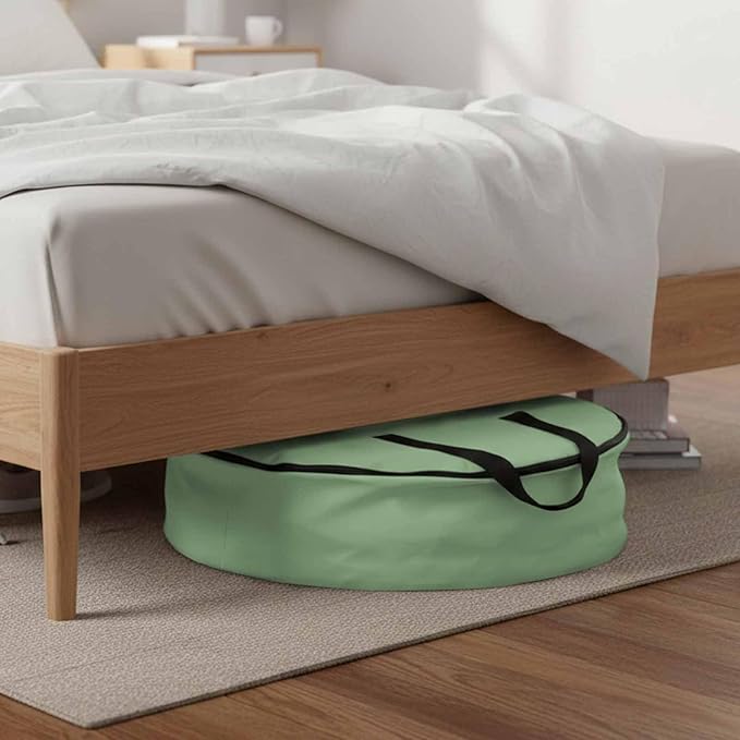 24 Inch Round Storage Bag 1 Pack,Avocado Green Solid Color Waterproof Wreath Storage Container with Handles&Zipper Modern Minimalist Style Closet Organizer Bags Garland Box