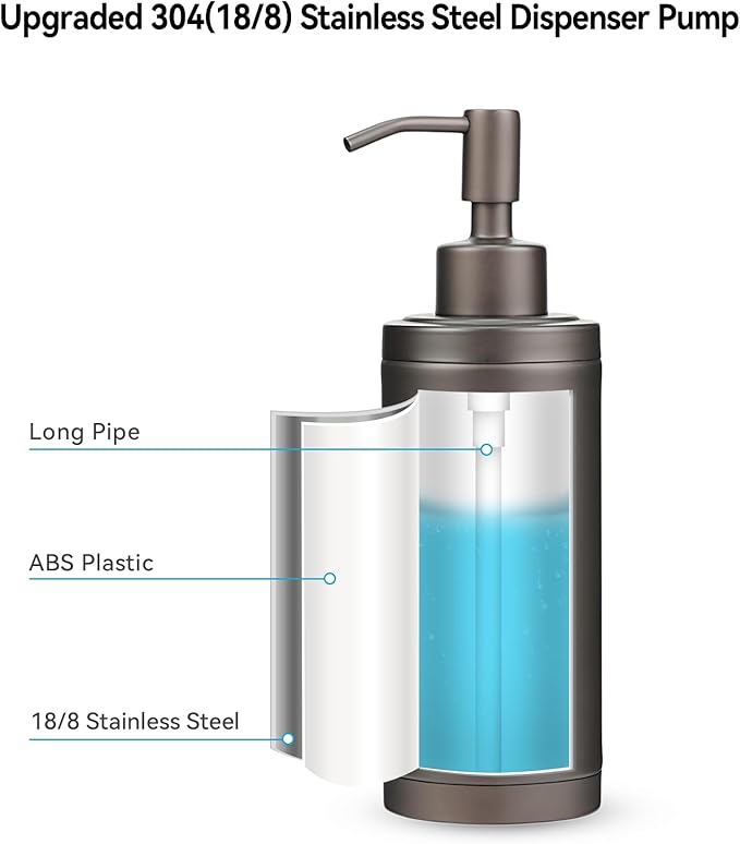 Countertop Hand Soap Dispenser, Refillable Stainless Steel Soap Pump Bottle for Bathroom & Kitchen, Free Standing - 300ml, Bronze