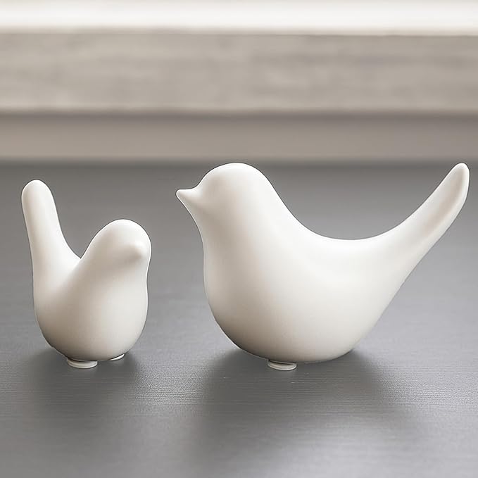 Elegant White Small Bird Sculptures,Modern Abstract Art Pieces for Bookshelf Decor, Coffee Table Decor, and Luxury Home Decor Accents(2Pcs White Birds)