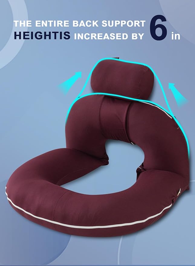 INSEN Reading Pillow, Back Pillow for Sitting in Bed for Reading, Nurse & Relax, Reading Pillow for Adults, Moms & Kids, Sit Up Pillow for Bed, Dark Purple