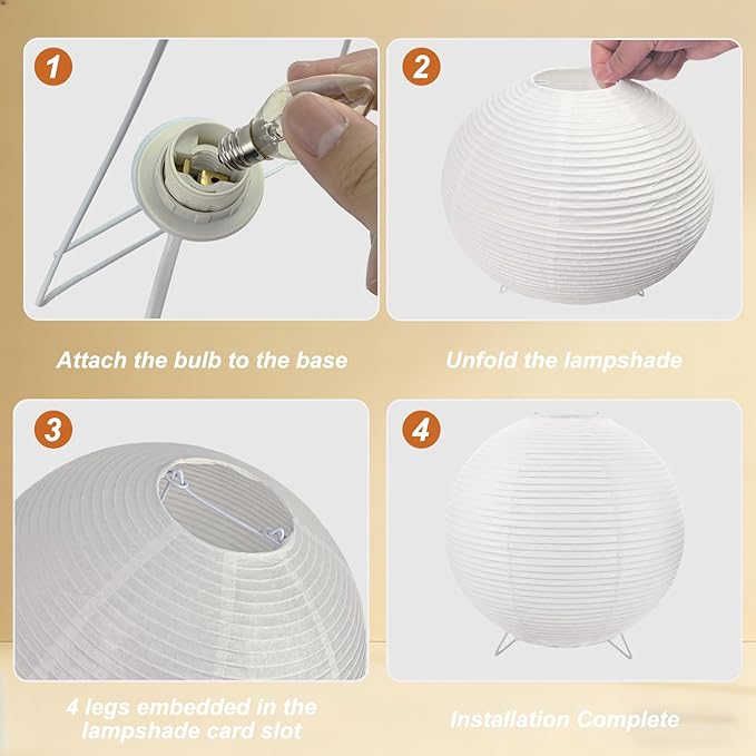 YY YEARCHY Table Lamp Paper Lamp Standing Lamps with Rice Paper Shade for Bedroom Livingroom (Ball 2 Pack)