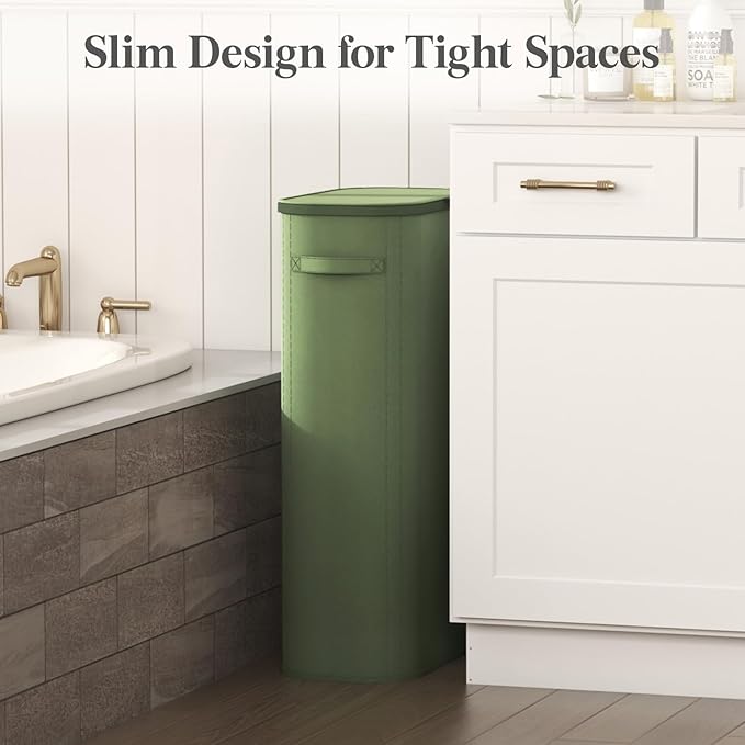 Lifewit 75L Slim Laundry Basket with Lid, Narrow Large Laundry Hamper with Plastic Handles and Removable Bag, Tall Foldable Dirty Clothes Hampers for Laundry Room, Bedroom, Bathroom, Dorm, Green
