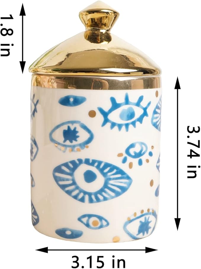 Big Eye Aromatherapy Candle Jar With Lid Ceramic Makecup Cotton Swab Holder Home Deocrative Bottler, Home Fireplace Kitchen Dining Decor For Living Room Knick Knacks Candle Holder