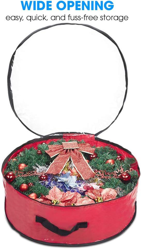 Propik Christmas Wreath Storage Bag 30" - Garland Holiday Container with Clear Window - Tear Resistant Fabric - 2 Pack (30 Inch, Red)