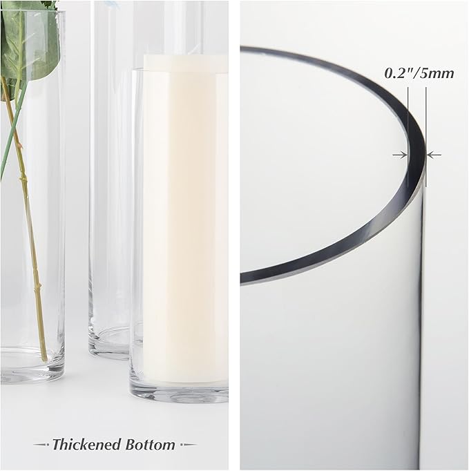 WGVI Quality Thick Weighted Tall Clear Cylinder Glass Vases, 4" W x 18" H, Flower Arrangement Floating Candle Holders Wedding Centerpieces Event Floral Container Display Decor, Bulk Wholesale, 12 Pcs