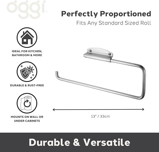 OGGI Paper Towel Dispenser Wall Mount - Stainless Steel, Paper Towel Dispenser Under Cabinet, Ideal Paper Towel Holder Wall Mount in Metal