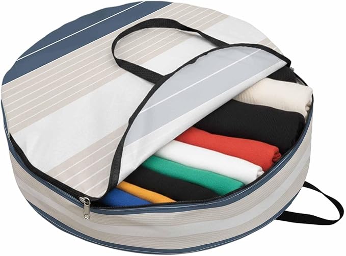 Storage Bag Cream Striped Round Storage Totes Bins Closet Organizers with Zippers & Handle Ombre Blue Stripes Clothes Storage Container for Bedroom Dorm Space Saving Packing Supplies Moving Bags