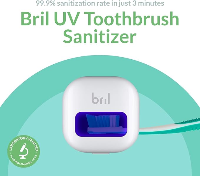 Bril UV-C Toothbrush Cleaner and Holder – Wall Mounted Toothbrush Head Cover, Electric & Manual Brush Cleaner Cover Case with Magnetic Mount, Portable, Durable, Rechargeable, Universal Fit – White