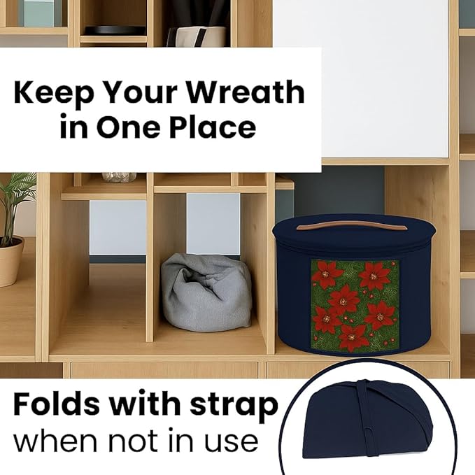Christmas Wreath Storage Bag,Collapsible Felt Holiday Garland Container with Zipper & Handle, Durable Wreath Organizer Bin for Seasonal Decor Storage 20 x 12 (Blue, 12 x 20)