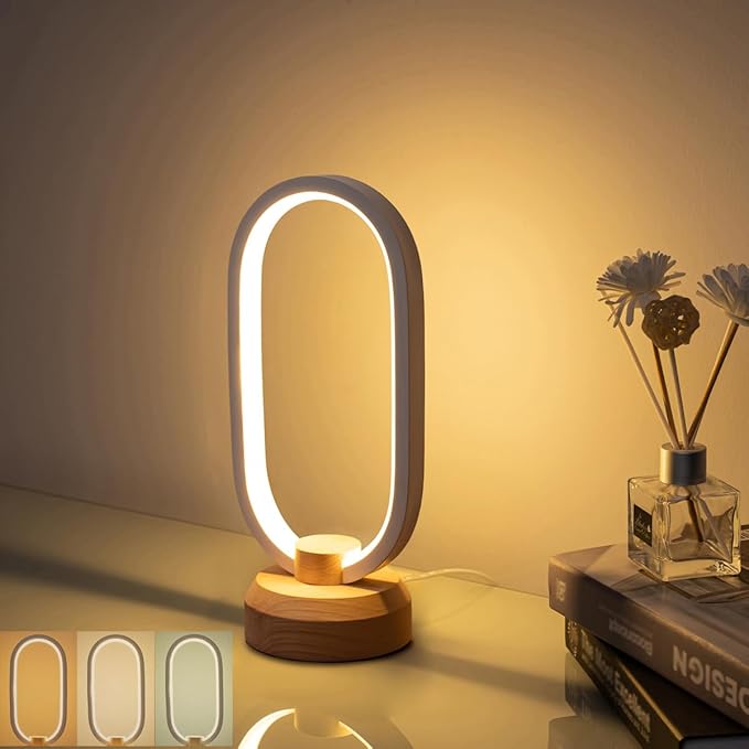 Bedside Table Lamps Bedroom Modern LED Oval Slim Nightstand Lamp,27cm Small Table Light,Warm White 3 Color temperatures,Dimmable Lights with Cable,for Home Adult Kids Living Room Lounge Deco