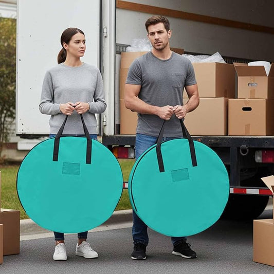 24 Inch Round Storage Bag 2 Pack,Water Green Watercolor Waterproof Wreath Storage Container with Handles&Zipper Solid Color Closet Organizer Bags Garland Box