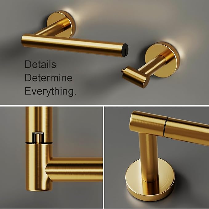 POKIM Brushed Gold Toilet Paper Holder, Stainless Steel Double Post Pivoting Wall Mount Holder, Fits Mega Large/Jumbo Rolls, Commercial Bathroom Tissue Dispenser for Home & Commercial Use
