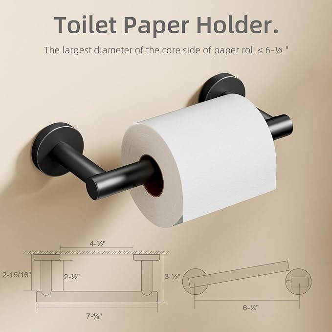POKIM Matte Black Toilet Paper Holder, Stainless Steel Double Post Pivoting Wall Mount Holder, Fits Mega Large/Jumbo Rolls, Commercial Bathroom Tissue Dispenser for Home & Commercial Use
