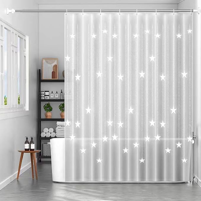Shower Curtain Liner, White Pentagram Waterproof PEVA Shower Curtains with 3 Duty Heavy Bottom Magnets and 12 Rust Proof Grommets, 72x72 Weighted Shower Liner for Shower Stall, Bathtubs