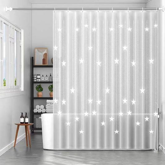 Shower Curtain Liner, White Pentagram Waterproof PEVA Shower Curtains with 3 Duty Heavy Bottom Magnets and 12 Rust Proof Grommets, 72x72 Weighted Shower Liner for Shower Stall, Bathtubs