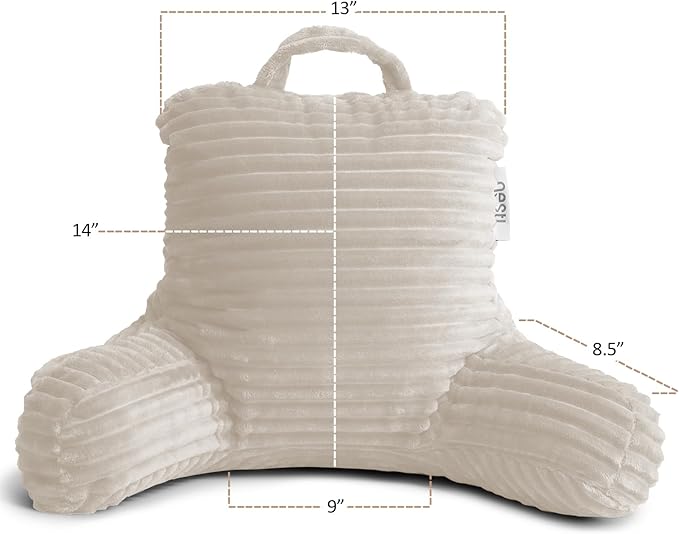 Nestl Linen Reading Pillow with Bed Desk for Laptop and Writing, Luxe Cut Plush Back Pillow for Sitting Up, Back and Arms Adjustable Support for Kids and Teens, Foldable Lap Desk for Bed 19x11”
