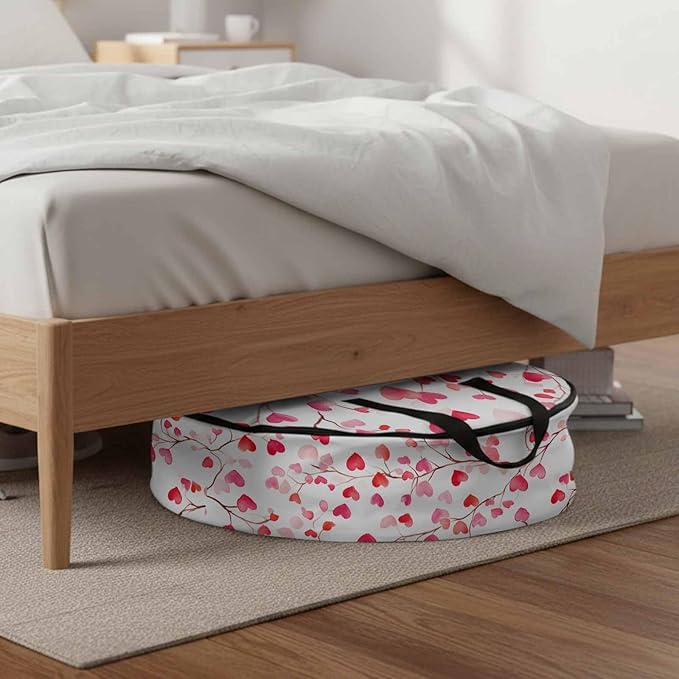 Valentine's Day Round Storage Bag 30 Inch, Romantic Watercolor Red Gradient Love Heart Tree Clothes Storage Container with Handles Heavy Duty Organizer for Comforter, Bedding & Holiday Wreaths