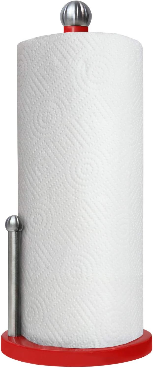 Blue Donuts Paper Towel Holder Countertop with Weighted Base - Easy One-Handed Tear Paper Towel Holder, Modern Paper Towel Holder, Red Paper Towel Dispenser Countertop