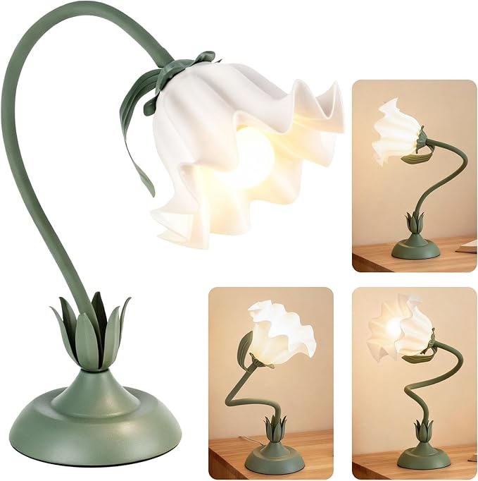 Flower Lamp LED Reading Light - Flower Table Lamp 3 Color Modes, Vintage Desk Lamp with E26 Bulb, Bedside Lamps for Bedroom, Living Room, Home Decor