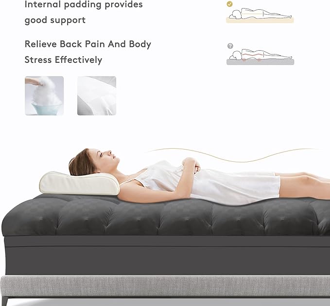 SameBed Mattress Topper Full XL,Extra Thick Mattress Pad Cover for Back Pain,Cooling Mattress Protector with 8-21 Inch Deep Pocket,Overfilled Down Alternative Filling,Grey