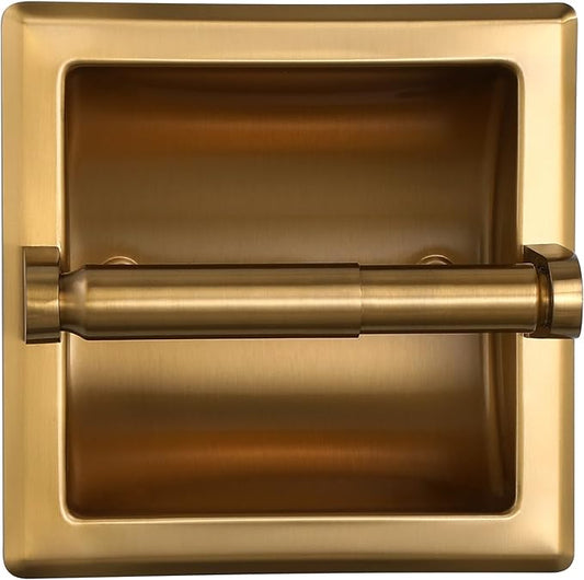 POKIM Recessed Toilet Paper Holder,Stainless Steel in Wall Toilet Paper Roll Holder for Bathroom with Mounting Bracket,Commercial Toilet Tissue Dispensers Wall Mount,Dark Gold