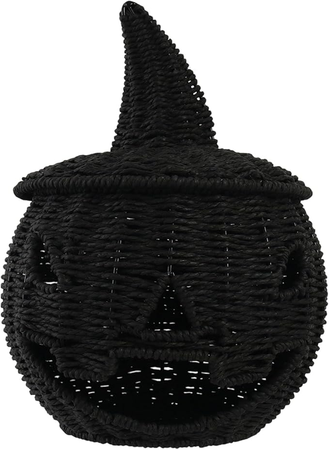Halloween Candy Basket Handwoven Pumpkin Decors User Friendly Iron Frame Sturdy Storage for Homes Party School