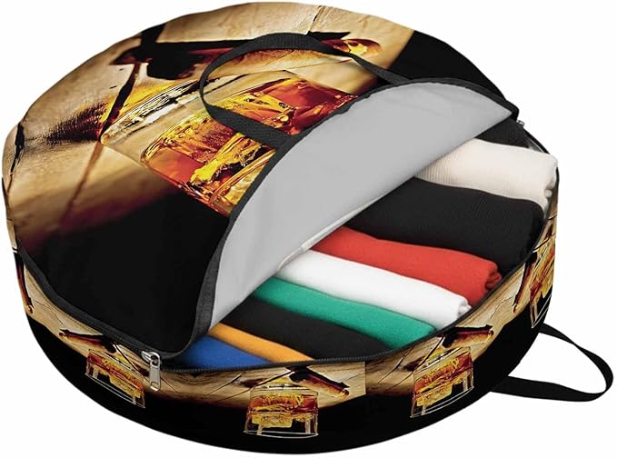 Storage Bag Whisky Glass Round Storage Totes Bins Closet Organizers with Zippers & Handle Wine Cigarettes Wood Clothes Storage Container for Bedroom Dorm Space Saving Packing Supplies Moving Bags