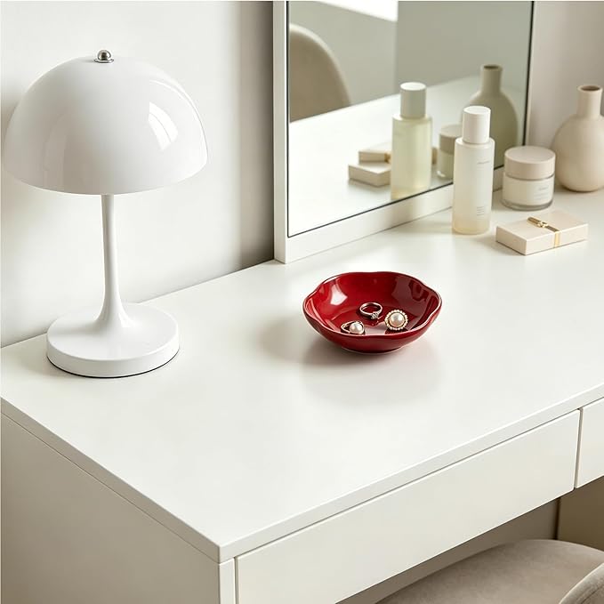 Ceramic Jewelry Organizer 4.1 Inch - Floral Design Ring Tray for Room Decor Aesthetic - Elegant Jewelry Holder Bowl for Bedroom Nightstand,(red)
