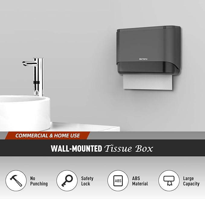 Wall Mount Paper Towel Dispenser, Multifold Paper Towels Dispenser with Key Lock Commercial Hand Paper Towel Holder for Bathroom (Gray)