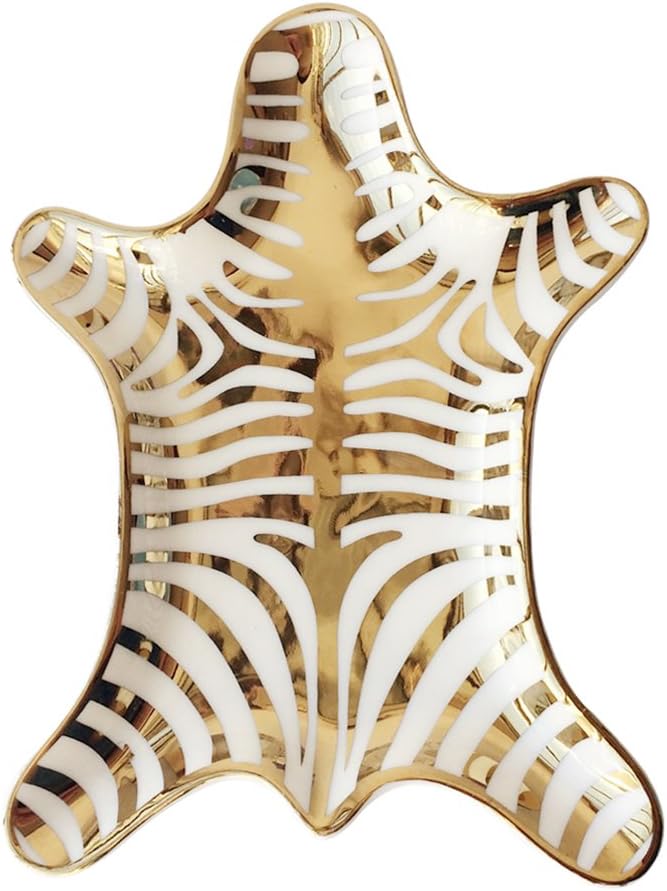 Zebra Stripe Jewelry Tray Ceramic Dishes Plate Gilded 5.9", Gold