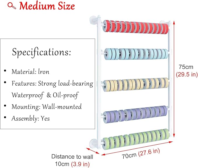 GTPBAO Wall Mounted Ribbon Display Rack, 5-Layer White Wrapping Paper Storage Holder for Flower Shop, Craft Room, Cake Shop (Size : 70x75cm/27.6x29.5in), 01012