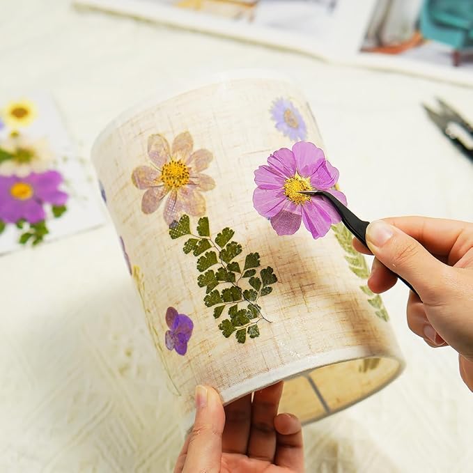 Dried Flowers Table Lamp，Handmade DIY Pressed Nature Flowers Lamp for Bedroom Living Room, Dorm, Home, Office Décor(4 Colors) (Pink)