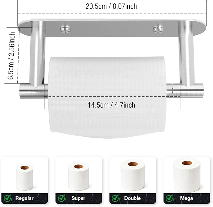 HITSLAM Brushed Nickel Toilet Paper Holder, SUS304 Stainless Steel Bathroom Toilet Paper Roll Holder Wall Mounted and Self Adhesive, No Drill Tissue Holder Use for Washroom and Kitchen
