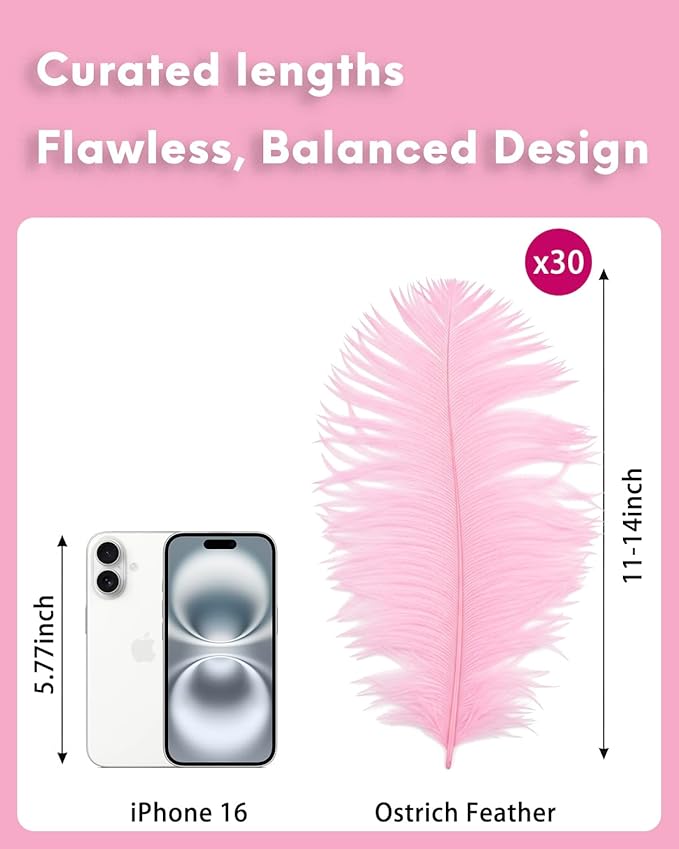 30pcs Light Pink Ostrich Feathers Natural Bulk 11-14inch(28-35cm) Vase Craft Wedding Home Party Centerpieces Christmas Day Decoration
